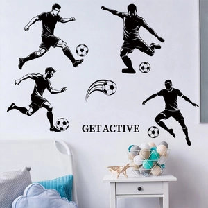 Detail of soccer player silhouettes wall stickers with Get Active text for bedroom decor