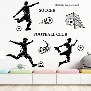 Close-up of 40x60cm black PVC football wall stickers with soccer player silhouettes