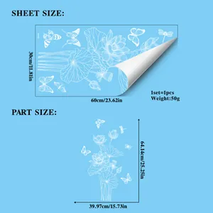 Size chart for white lotus line stickers showing 60x30cm sheet and layout dimensions