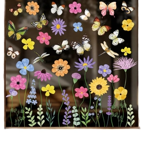 Colorful floral and butterfly window static cling stickers for home glass decoration