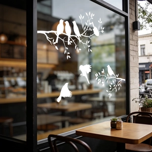 White bird and tree branch static window clings for decorative glass surface stickers