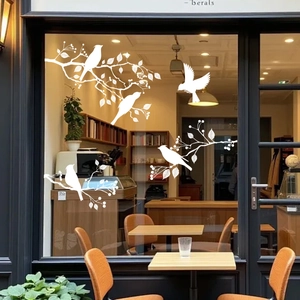 White bird and tree branch static window film stickers for glass decoration
