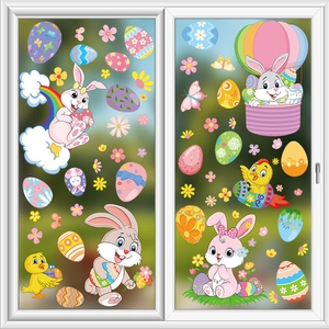 Easter Window Clings Static Stickers Double Sided PVC Bunny Rabbit Colorful Eggs Glass Decoration Holiday Ornament