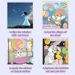 Detailed four-step installation guide for Easter double-sided window stickers