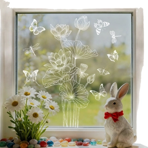 Autocollants de fenêtre lotus blanc et papillon pour décoration printanière en verre