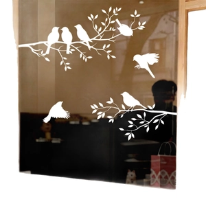White bird and branch silhouette static window stickers for living room glass decoration