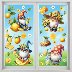 Détail de stickers gnomes citron d'été avec motifs de fruits tropicaux colorés