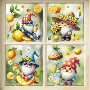 Détail de stickers gnomes d'Hawaï avec motifs de citrons pour décoration de fenêtre