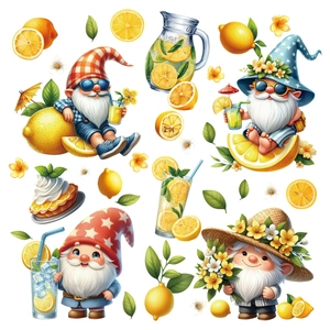 Détails de stickers nains d'été avec motifs de citron, tarte au citron et limonade