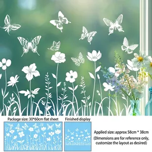 Detaillierte Ansicht der 30x60cm weißen Blumen- und Schmetterlings-Sticker für Glasdekor