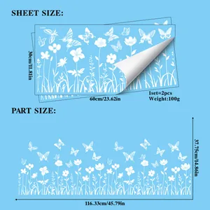 Größentabelle für statische Fensterbilder mit weißen Blumen und Schmetterlingen inkl. Maßen