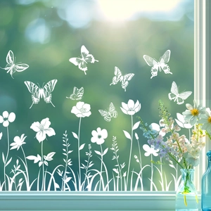 Weiße Schmetterling- und Blumen-Fensteraufkleber für die Glasdekoration im Frühling