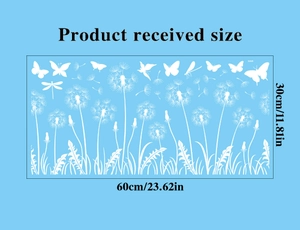 Detailed sheet of white butterfly and dandelion static decals with 60x30cm dimensions