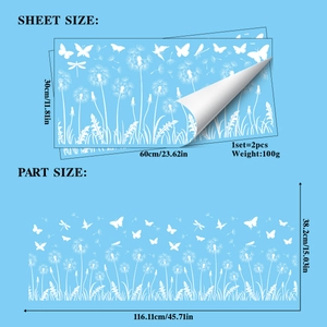 Size chart for white butterfly dandelion window film with sheet and layout dimensions