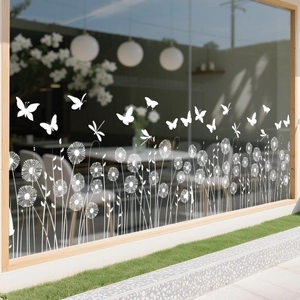 White dandelion and butterfly static glass window stickers for spring home decoration