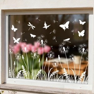 White butterfly and dandelion static window clings for decorative glass surface display
