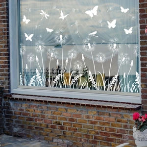 White butterfly and dandelion static window clings for decorative glass surfaces