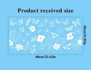 Detailed view of 60x30cm white floral and butterfly static cling window stickers layout