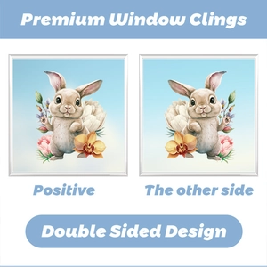Double-sided Easter bunny window clings with colorful floral design and realistic rabbit
