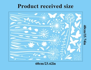 Tableau des tailles pour autocollants statiques pissenlit et papillon blancs en 60x40cm