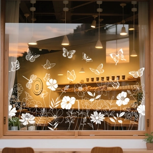 White floral butterfly static glass decals for spring window display decoration