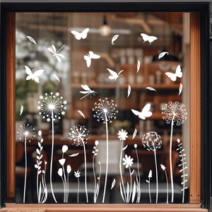 Autocollants de fenêtre pissenlit blanc et papillon pour décoration en verre