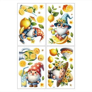 Autocollants de fenêtre gnomes d'été Hawaii avec motifs citron et fleurs pour la maison