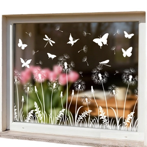 White butterfly and dandelion static window film stickers for glass home decoration
