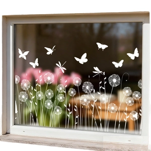 White dragonfly and dandelion static window stickers for glass window decoration