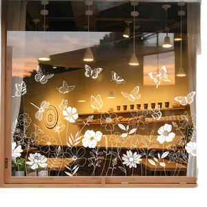 White floral butterfly static glass decals for spring window display and shop decoration