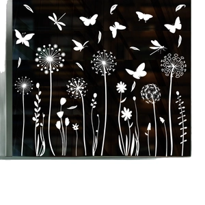 Autocollants statiques papillons et pissenlits blancs pour déco murale et vitres