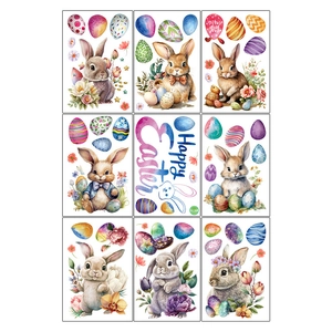 Easter watercolor bunny and egg window stickers set for festive glass decoration