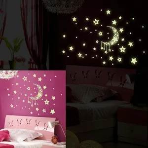 Glow in the dark moon and stars wall stickers set for children's bedroom decor