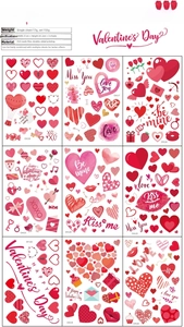 Détail de 9 stickers de fenêtre Saint-Valentin en PVC avec cœurs roses et double impression