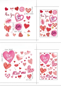 Tableau des tailles pour autocollants statiques de fenêtre cœurs roses de la Saint-Valentin