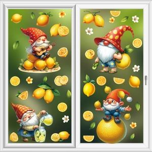 Summer Hawaii lemon gnome window stickers in vibrant yellow for glass wall decorations
