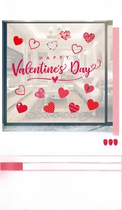 Stickers de fenêtre pour la Saint-Valentin avec cœurs roses et lettrage artistique