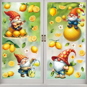 Hawaiian summer gnome window stickers with lemon theme decorations for glass doors