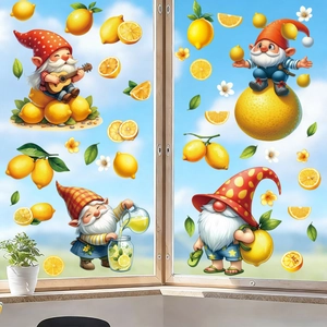 Hawaii summer gnome window clings featuring lemon theme static stickers for glass decor