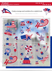 Detailed view of six patriotic July 4th window stickers with stars and stripes patterns