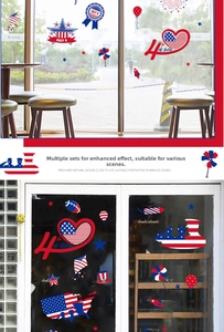 Dual-view detail of 4th of July window clings showing flag patterns and fireworks elements