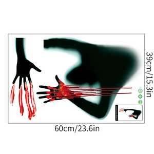 Detail of Halloween bloody handprints and shadow figure wall sticker with size dimensions