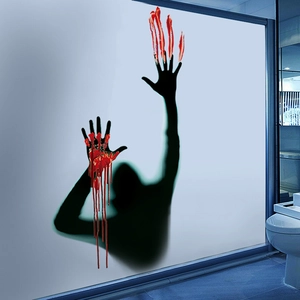 Halloween Wall Stickers Bloody Handprints Black Silhouette Decals Waterproof PVC Horror Scary Window Clings Party Decor