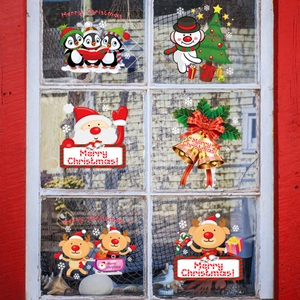 Christmas Window Stickers PVC Static Cling Cartoon Santa Claus Reindeer Snowman Decals Merry Christmas Holiday Home Decor