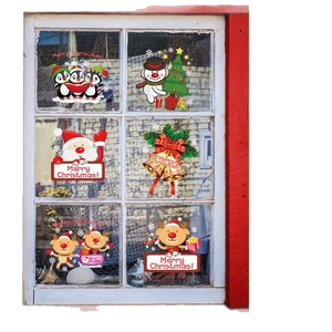 Christmas window decals featuring Santa, reindeer, and snowman for holiday home decoration