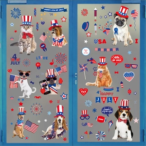 Stickers de fenêtre patriotiques avec chiens et chats pour la décoration du 4 juillet