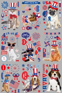 Vue détaillée d'autocollants du 4 juillet avec animaux patriotiques et symboles des USA