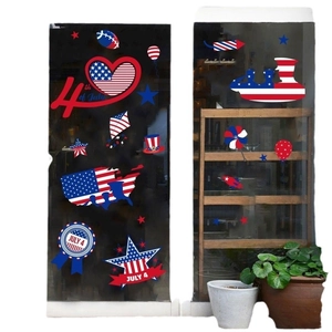 Patriotic July 4th window clings set with American flag hearts and stars for glass decor