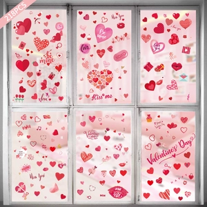 Stickers Fenêtre Saint Valentin Romantique Cœur Rose Rouge Électrostatique Décoration Verre Porte Réfrigérateur Maison Fête