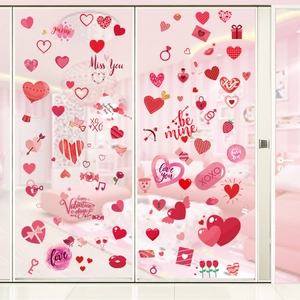 Stickers de fenêtre Saint-Valentin avec cœurs roses et flèche de Cupidon pour vitres